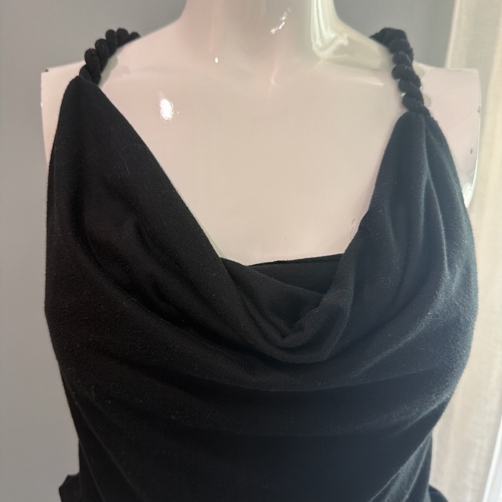 Braided cow neck tank top with loose waist summer Elegant Black Women's Top M